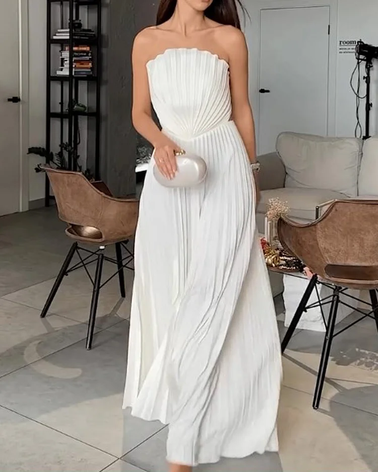 Top Pleated Fan Blade Split Dress