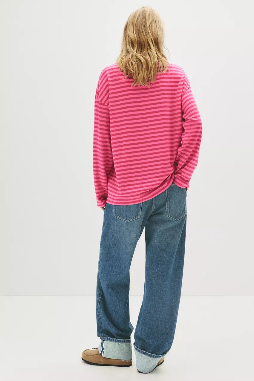 Yoinko-Pinkes gestreiftes Langarm Shirt