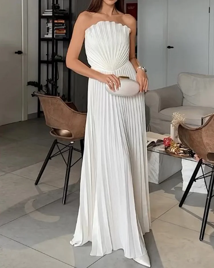 Top Pleated Fan Blade Split Dress