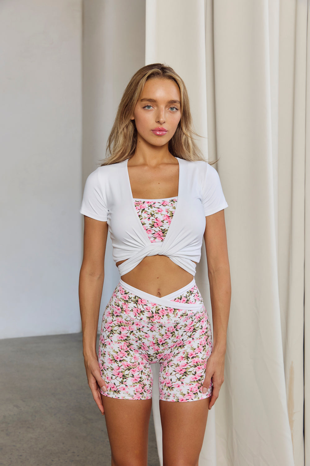 Astoria Wrap Quarter-Sleeve Crop - White